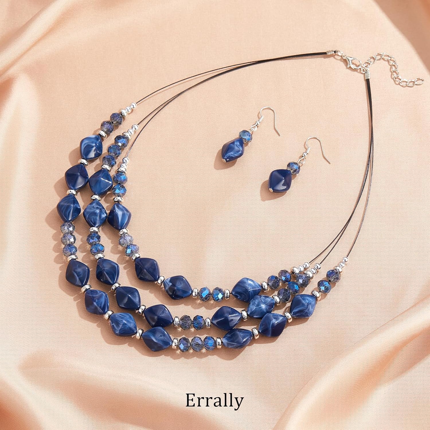 Blue Beaded Layered Necklace Set