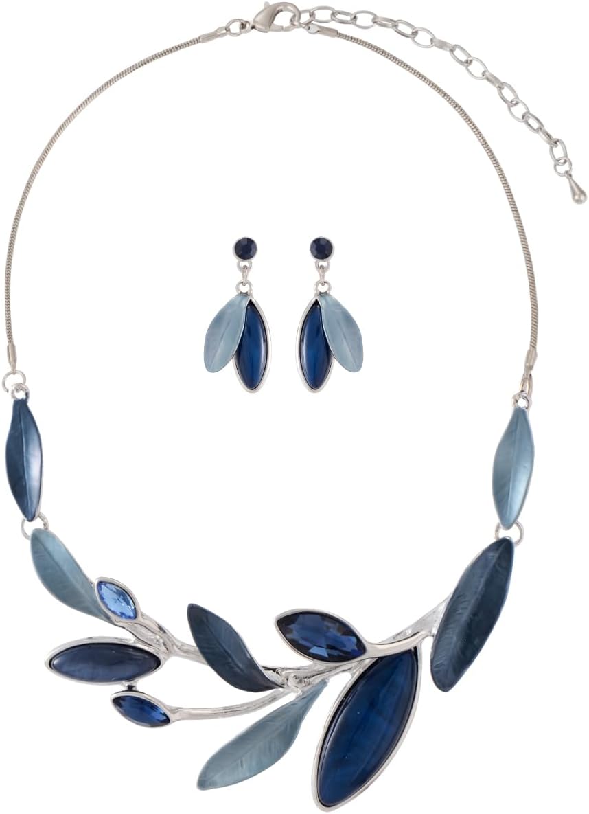 Blue Leaf Design Necklace Set