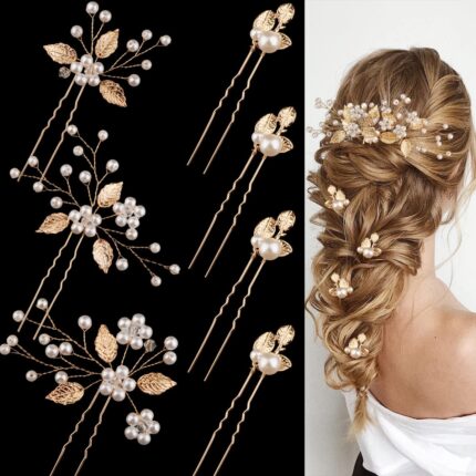 Seven-Piece Gold Leaf & Pearl Hair Pins