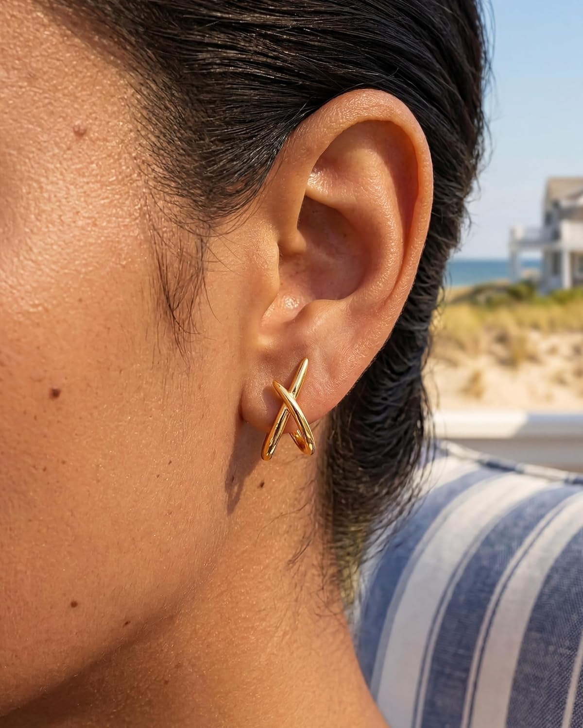 Crossover Stud Earrings, One Pair