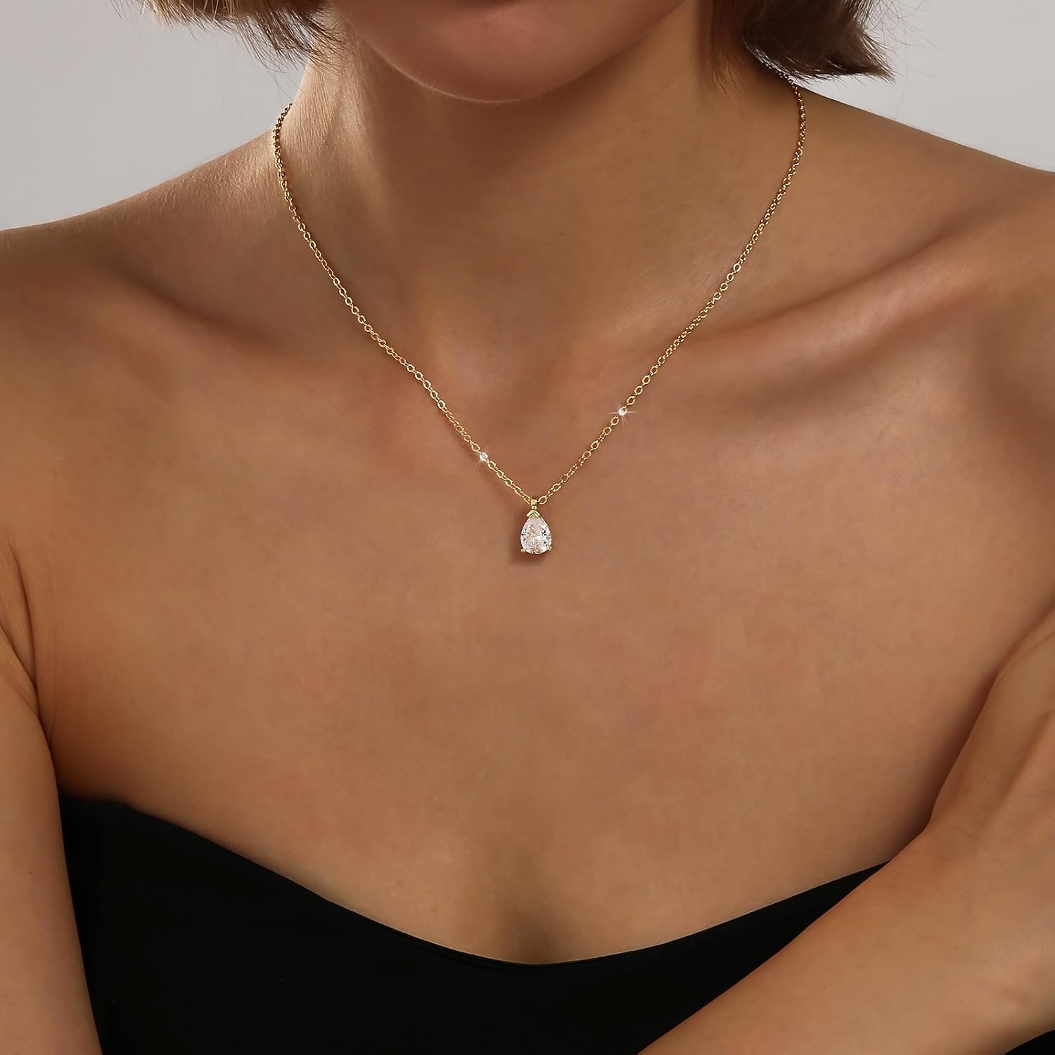 Cubic Zirconia Teardrop Pendant Necklace