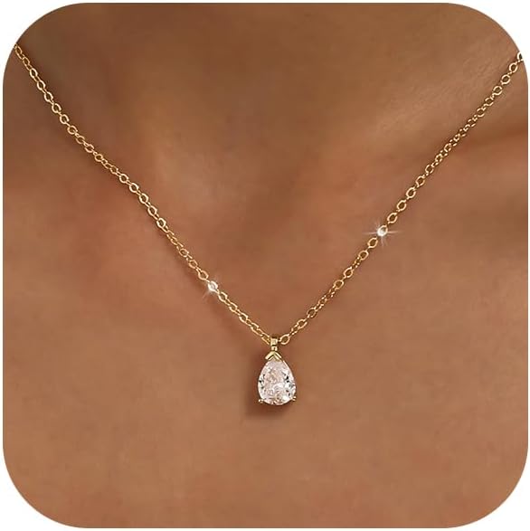 Cubic Zirconia Teardrop Pendant Necklace