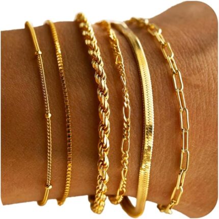 Six-Piece Gold Tone Chain Bracelet Set