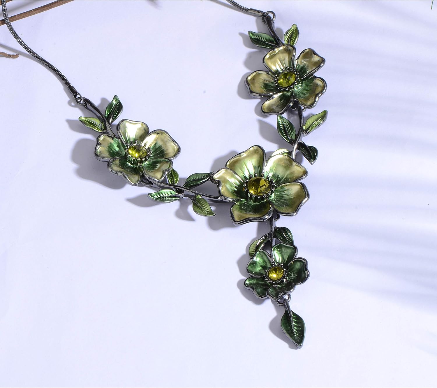 Green Floral Necklace and Earrings