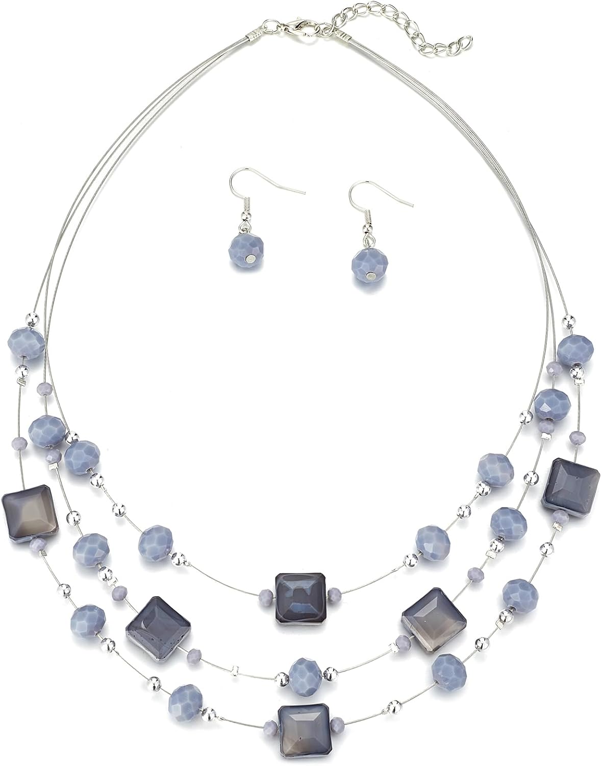 Grey Beaded Necklace and Earrings Set
