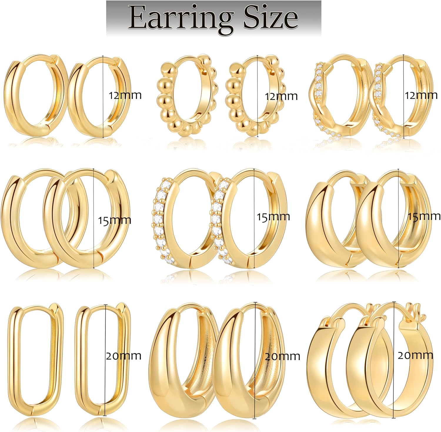 Nine Pairs Assorted Gold Hoop Earrings