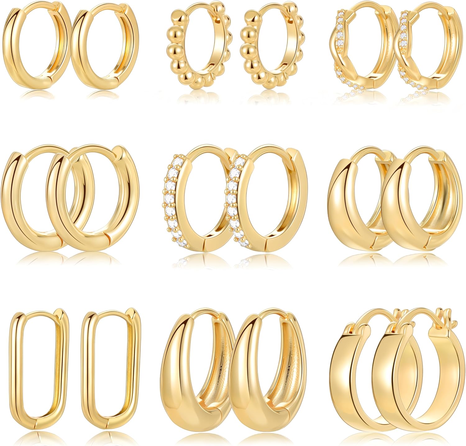 Nine Pairs Assorted Gold Hoop Earrings