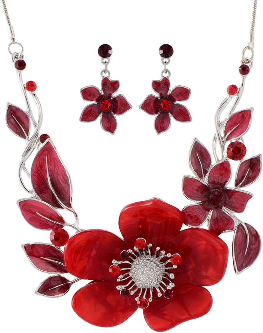 Red Floral Design Jewellery Set