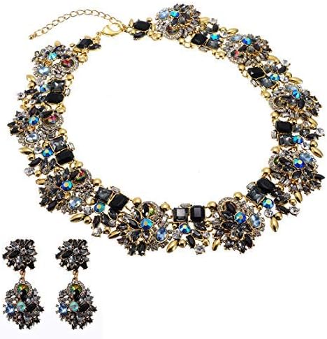 Rhinestone Choker Necklace and Drop Earrings Set