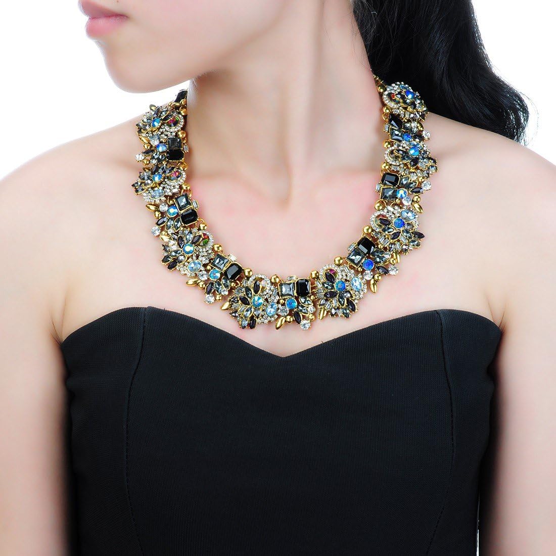 Rhinestone Choker Necklace and Drop Earrings Set