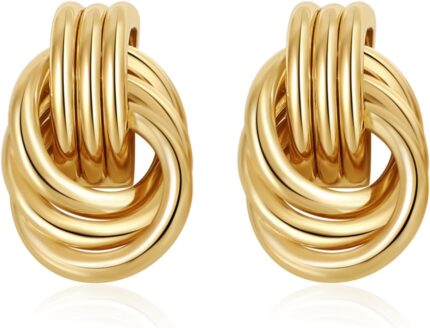 Chunky Knot Gold Dangle Earrings