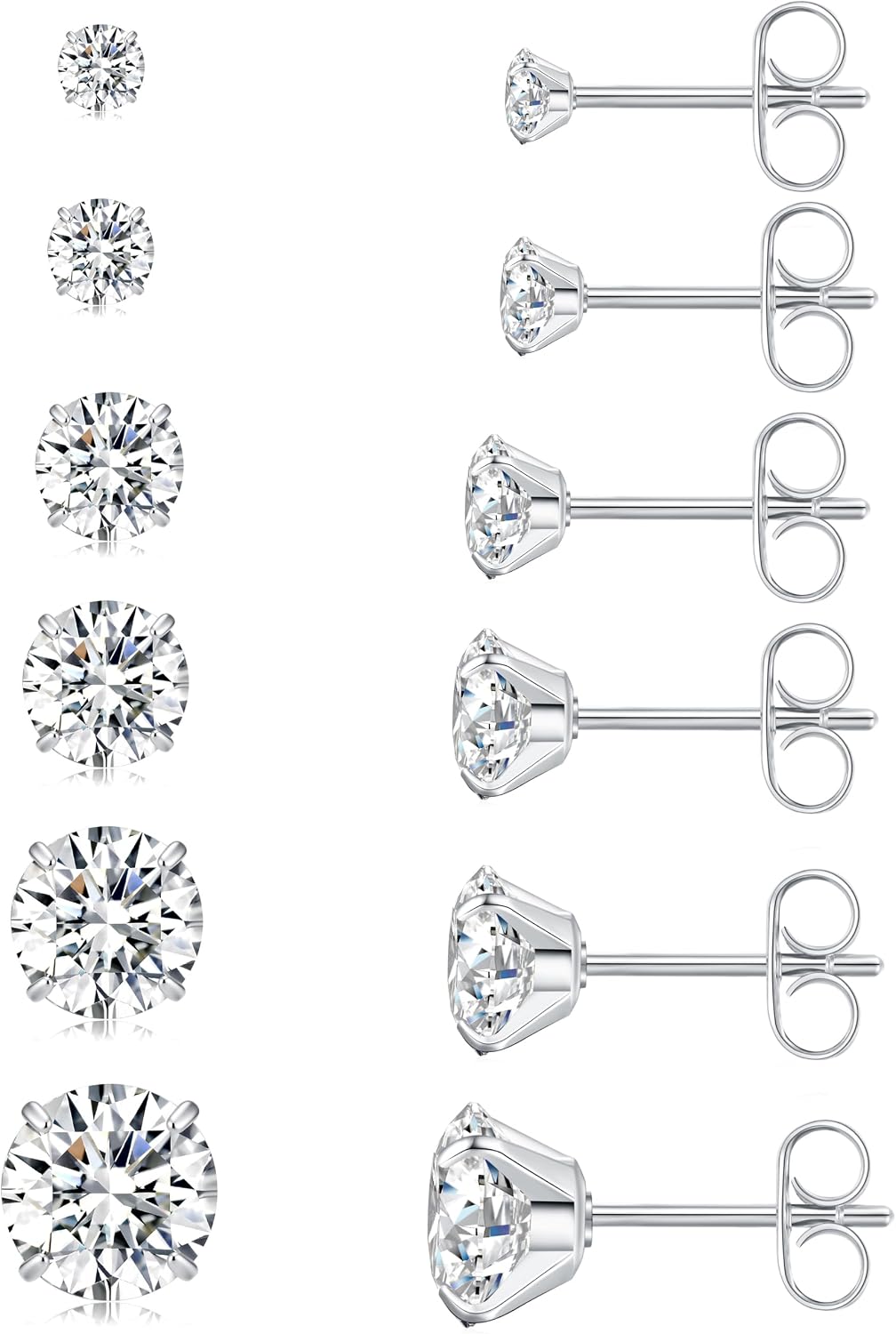 Six Pairs Assorted Cubic Zirconia Studs