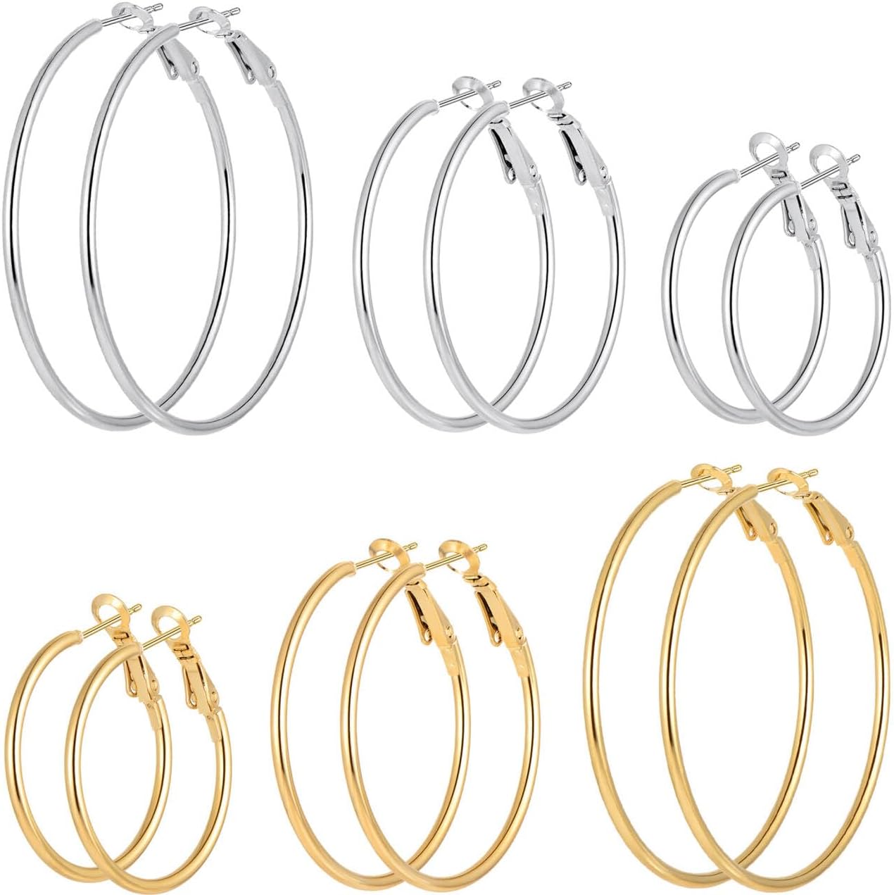 Six Pairs Assorted Hoop Earrings Set