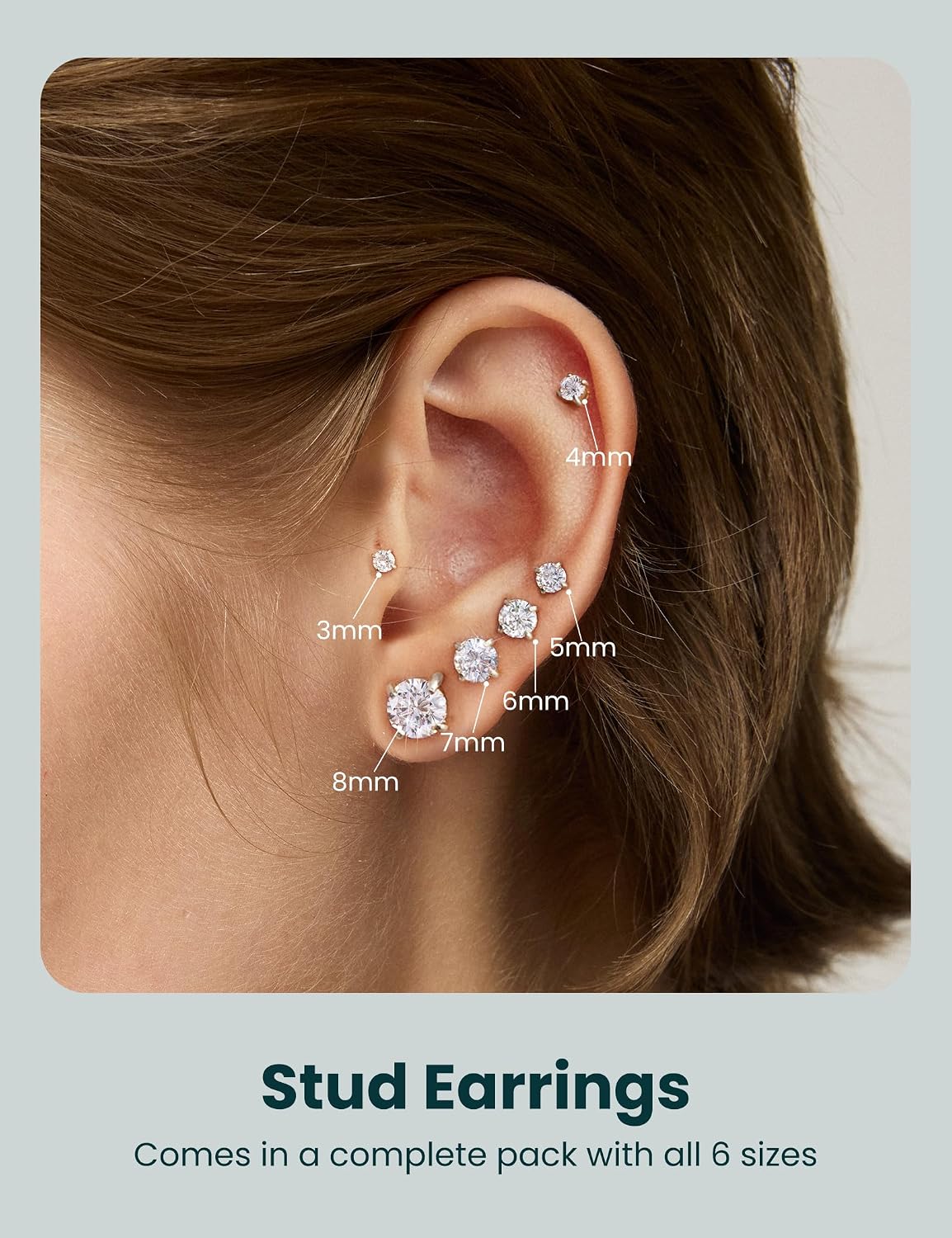 Six Pairs Round Cubic Zirconia Studs