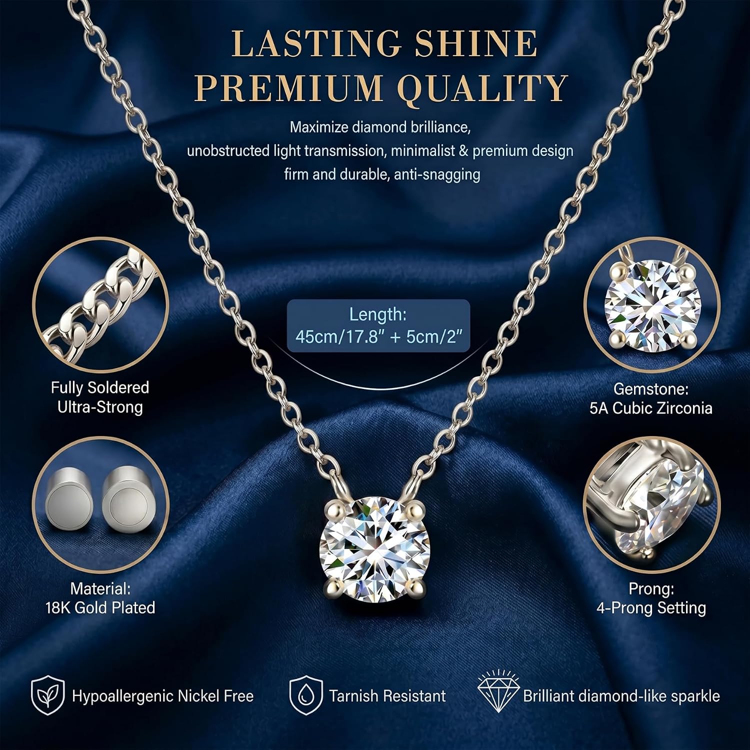 Solitaire Cubic Zirconia Pendant Necklace
