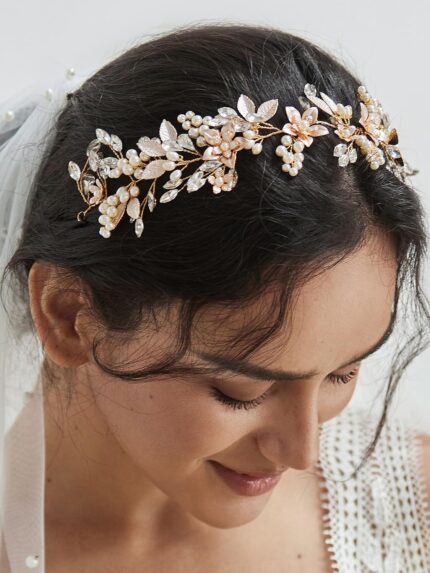 Gold Tone Floral Bridal Headband