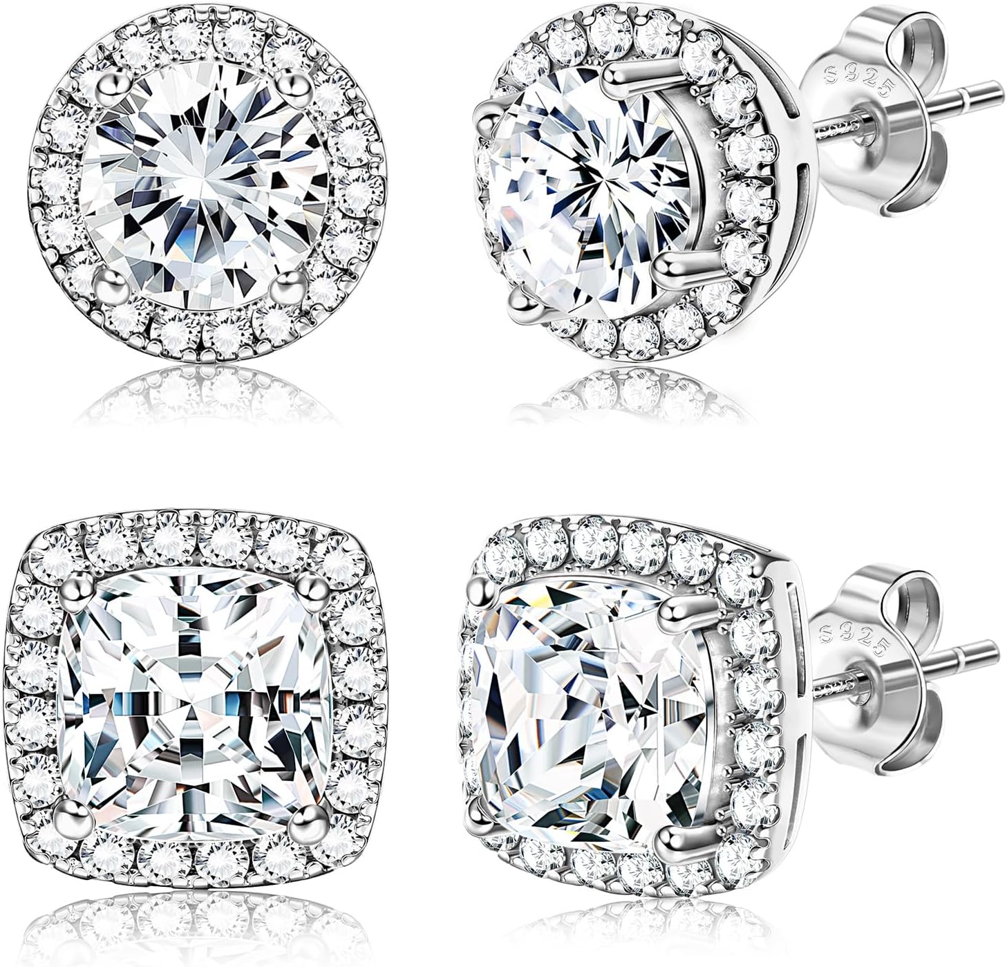 Two Pairs Clear Stone Stud Earrings